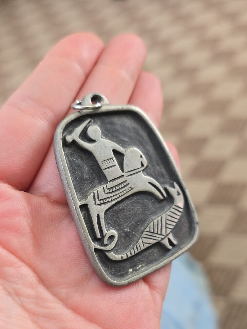 Vintage R Landerholm Sweden Modernist Pewter Pendant St George Dragon - Picture 3 of 7